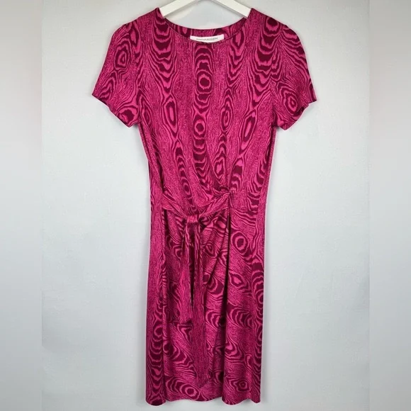 Diane von Furstenberg Zoe Dress Silk Jersey Short Sleeves Fuchsia Stretch Size 6 - Picture 4 of 11